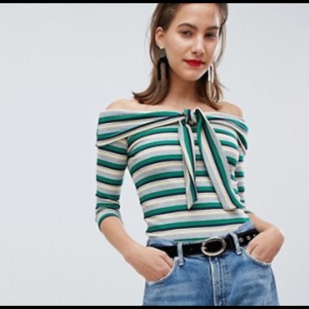 River Island Tie Front off the Shoulder Top